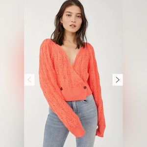 New FREE PEOPLE Olive You Butterfly-Knit Faux Wrap Cardigan in lipgloss size XS